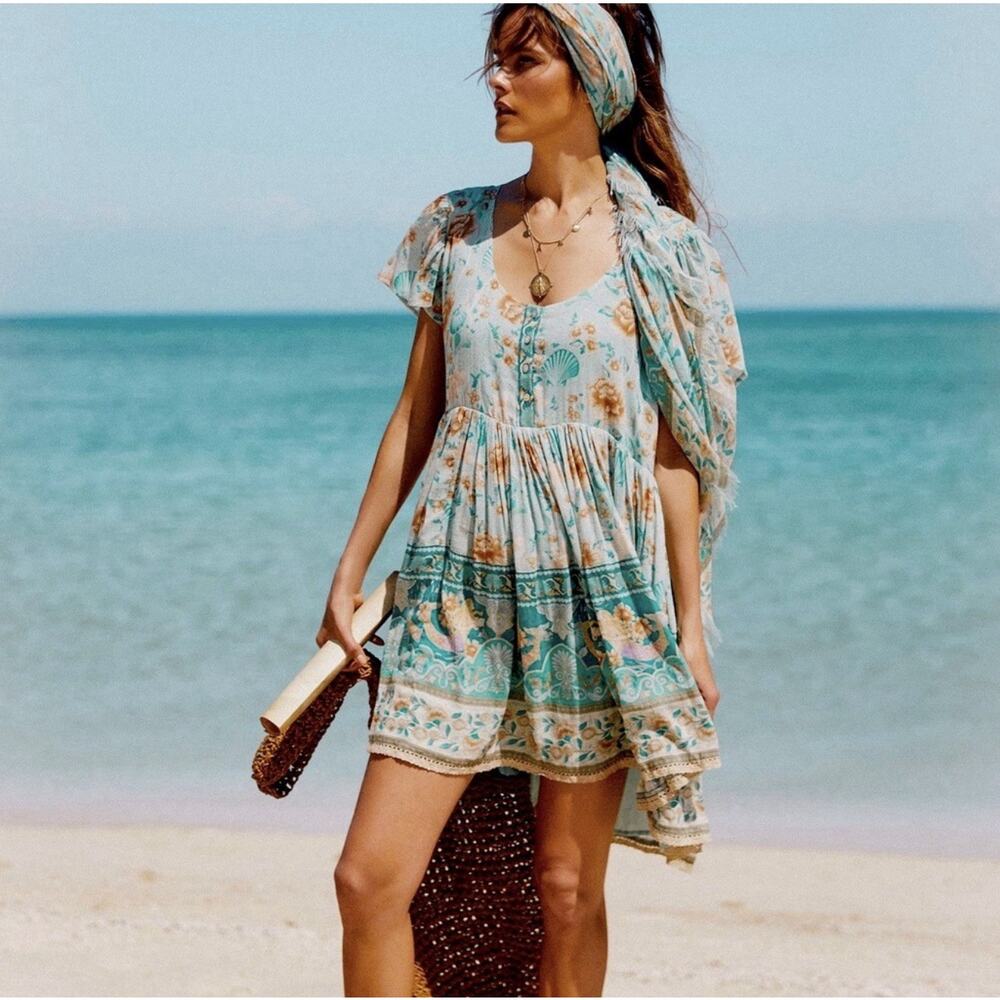 Spell & The Gypsy Collective Seashell Mini Dress in Seafoam Size XS - Picture 4 of 9